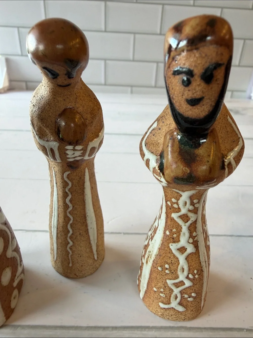 Handcrafted Brown Ceramic Nativity Set with White Accents